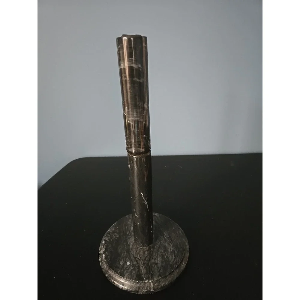 Vintage Black Gray Marble Free Standing Countertop Paper Towel Holder 12 inch